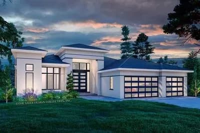 Coastal Contemporary Home Plan with 3 Beds and Home Office