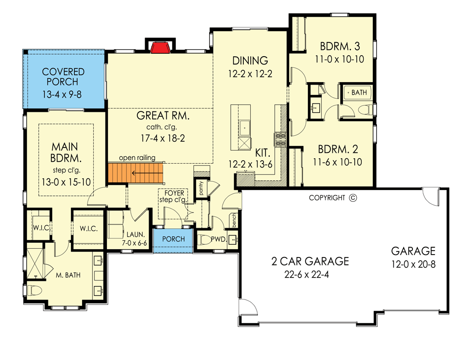 Plan 790125GLV: New American Ranch Plan with Split-bed Layout - Floor Plan - Main Level - Country, Craftsman, New American, Ranch