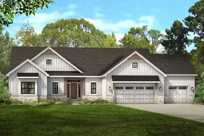 New American Ranch Plan with Split-bed Layout