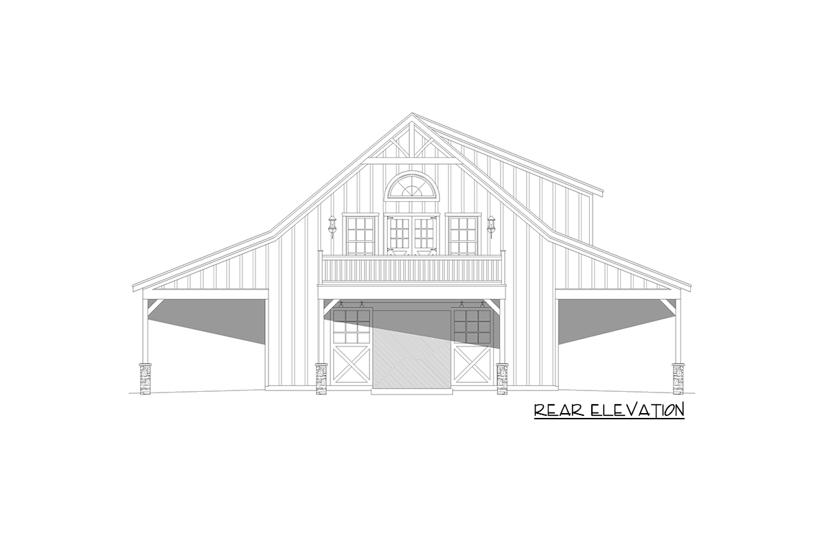 Plan 68995VR: 3-Bed Barndominium-Style Plan with Second-Level Living Quarters - 1578 Sq Ft - Image #4 - Barndominium, Cabin, Country, Rustic