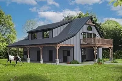 3-Bed Barndominium-Style Plan with Second-Level Living Quarters - 1578 Sq Ft