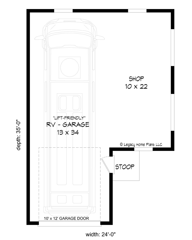 Plan 68996VR: RV Garage with Workshop - Floor Plan - Main Level - Traditional