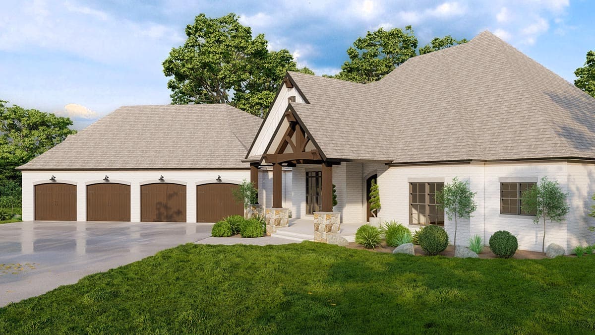 Plan 70771MK: Attractive 4-Bed House Plan with Home Office and Angled 4-car Garage - 3315 Sq Ft - Image #6 - Craftsman, European, Rustic, Traditional