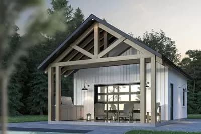 Rustic Pool House with Vaulted Deck and a Garage Door Opening