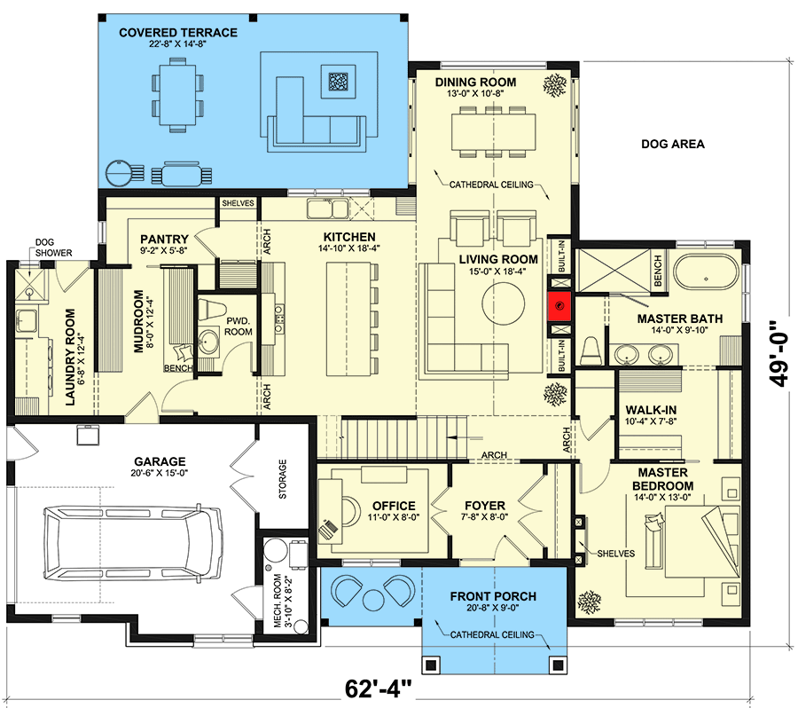 Plan 22641DR: Modern French-style House Plan with Upstairs Secret Room for the Kids - Floor Plan - Main Level - European, French Country, Transitional