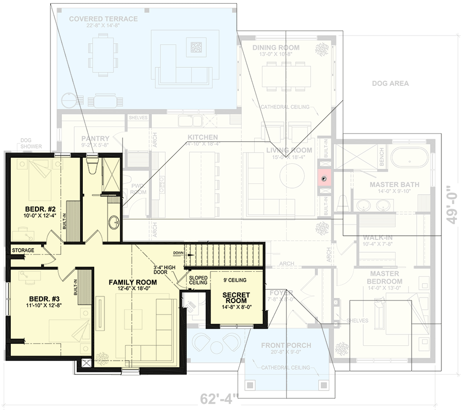 Plan 22641DR: Modern French-style House Plan with Upstairs Secret Room for the Kids - Floor Plan - 2nd Floor - European, French Country, Transitional