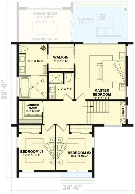 Plan 22642DR: 4-Bed Contemporary Home Plan with Home Office and Vaulted Dining Room - Floor Plan - 2nd Floor - Contemporary, New American, Scandinavian