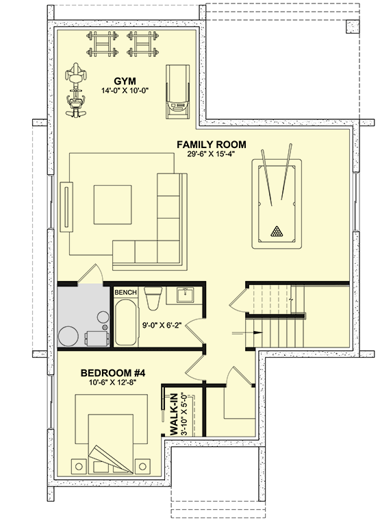 Plan 22642DR: 4-Bed Contemporary Home Plan with Home Office and Vaulted Dining Room - Floor Plan - Lower Level - Contemporary, New American, Scandinavian
