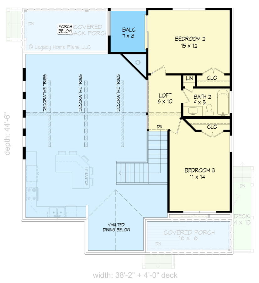 Plan 68997VR: 1854 Square Foot 3-bed Home Plan with Vaulted Great Room - Floor Plan - 2nd Floor - Cottage, Country, Craftsman, New American