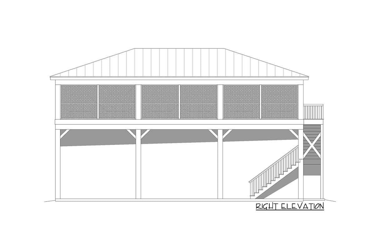 Plan 68998VR: RV Carport with Massive Screened Deck Above - Image #5 - Coastal