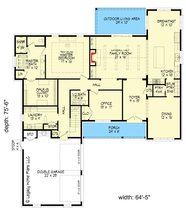 Plan 680000VR: Modern French Country Home Plan with Home Office and Upstairs Rec Room - Floor Plan - Main Level - European, French Country, Hill Country