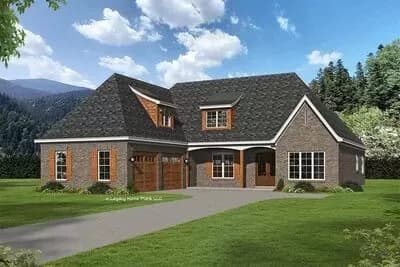 Modern French Country Home Plan with Home Office and Upstairs Rec Room