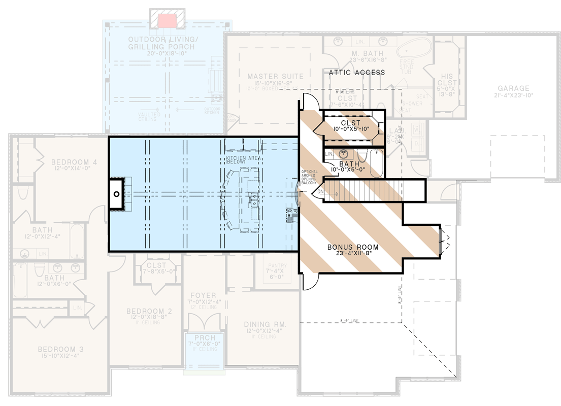 Plan 70772MK: Modern French Country House Plan with Optional Bonus Level - 2797 Sq Ft - Floor Plan - 2nd Floor - Country, European, French Country, New American, Ranch, Southern, Transitional