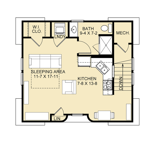Plan 31607GF: Open Floor Plan ADU with 2-car Garage - Floor Plan - 2nd Floor - Carriage, New American, Shingle, Traditional