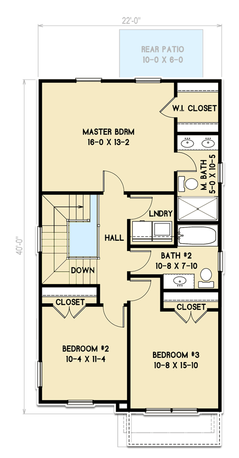 Plan 31608GF: 22' Wide House Plan with 3 Bedrooms Upstairs and a 1-Car Garage - Floor Plan - 2nd Floor - Country, Craftsman, New American, Traditional