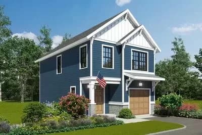 22' Wide House Plan with 3 Bedrooms Upstairs and a 1-Car Garage