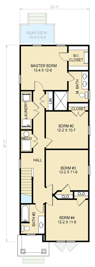 Plan 31609GF: 20-Foot-Wide House Plan with 4 Upstairs Bedrooms - Floor Plan - 2nd Floor - Country, Rustic, Traditional