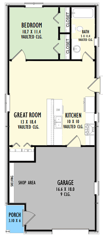 Plan 777011MTL: Contemporary 512 Square Foot ADU - Floor Plan - Main Level - Contemporary, Mountain, New American, Vacation