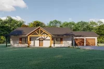 Single-level Country House Plan with Front and Rear Porches