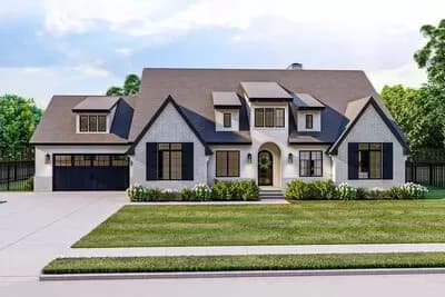 1.5 Story Modern Cottage House Plan with 3 Bedrooms