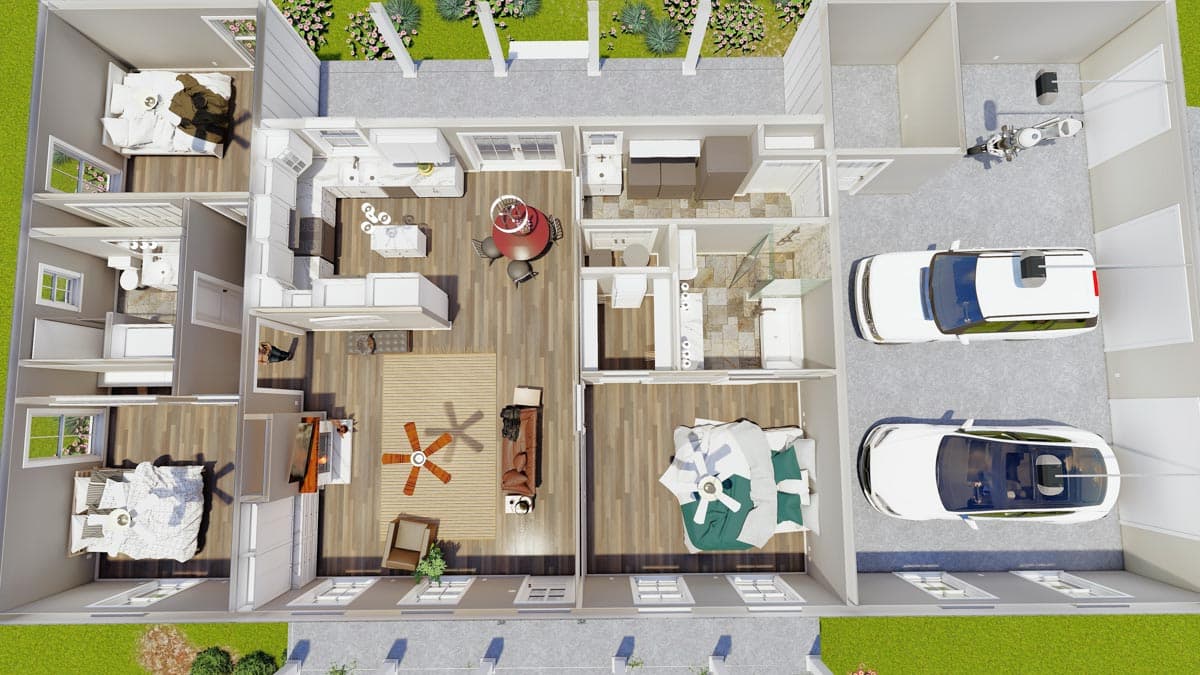 Plan 2544DH: One-Story New American Ranch with Porches Front and Back - 1615 Sq Ft - Image #15 - Cottage, Country, New American, Ranch, Southern