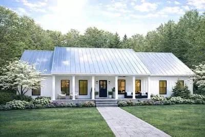 One-Story New American Ranch with Porches Front and Back - 1615 Sq Ft