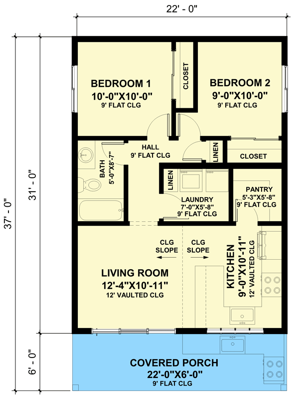 Plan 420035WNT: 2-Bed 682 Square Foot ADU with Indoor and Outdoor Kitchens - Floor Plan - Main Level - Contemporary, Cottage, Country, New American, Northwest