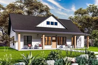 1202 Square Foot Rustic Country Home Plan with 8'-deep Front and Rear Porches