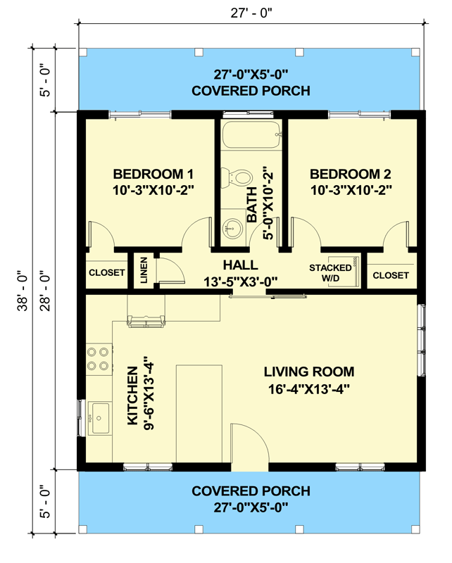 Plan 420037WNT: Exclusive Compact Cottage Plan with Front and Rear Porches - Floor Plan - Main Level - Cabin, Contemporary, Cottage, Country