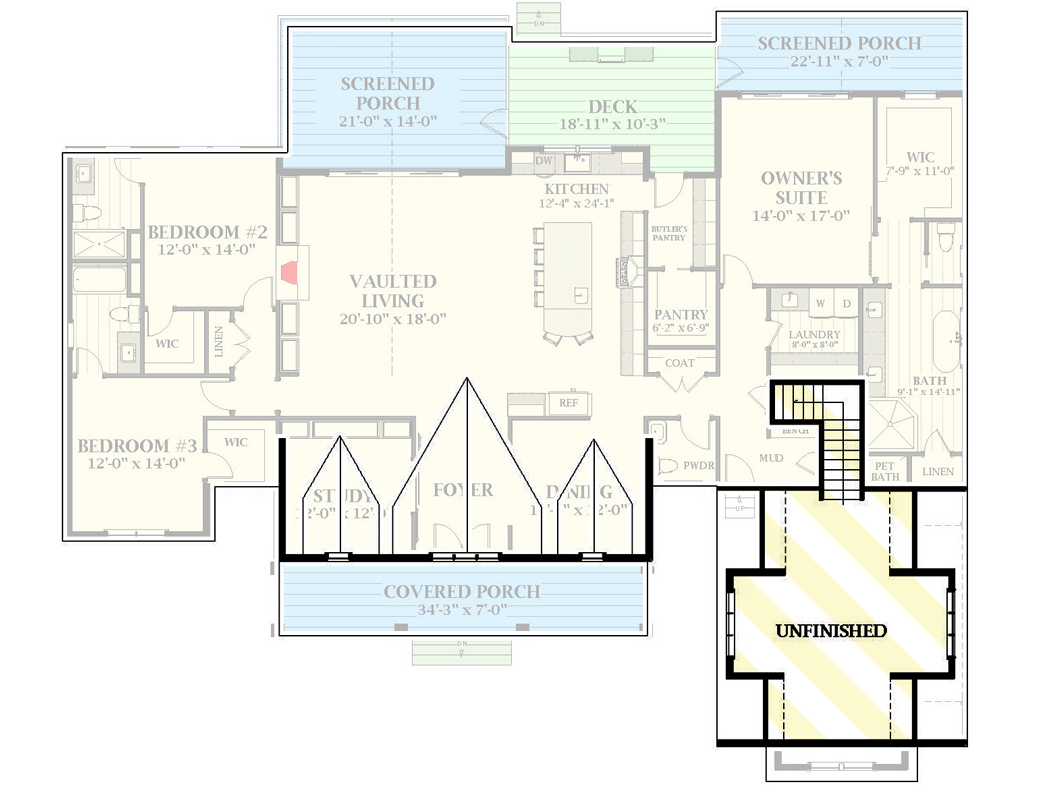 Plan 46469LA: Exclusive 3-Bed Modern Farmhouse Plan with Home Office and Vaulted Living Room - 2869 Sq Ft - Floor Plan - 2nd Floor - Country, Farmhouse, Modern Farmhouse, New American, Traditional