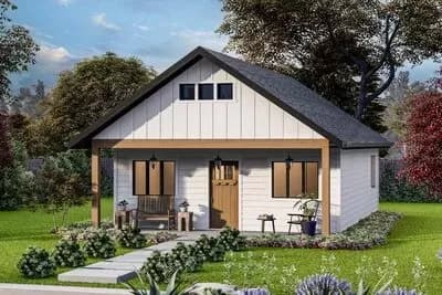 2-Bed Craftsman Tiny Home Plan with Walk-in Pantry - 726 Sq Ft