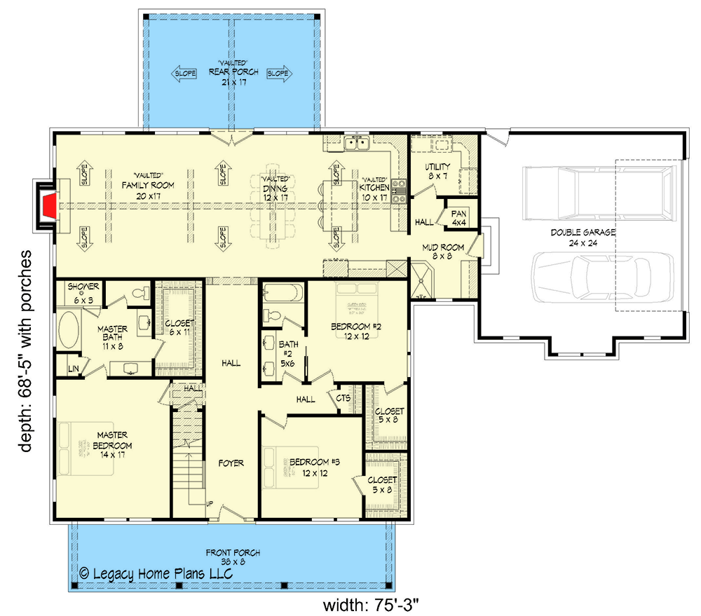 Plan 680001VR: Contemporary Farmhouse Plan with 3 Bedrooms on Main and 1 Upstairs - Floor Plan - Main Level - Country, Farmhouse, New American, Rustic, Traditional