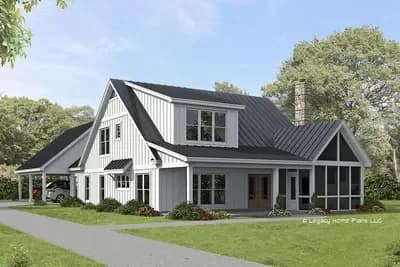 Modern Farmhouse with Front Vaulted Screened Porch and Upstairs Expansion