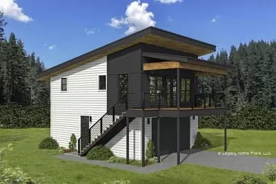 Contemporary Carriage House Plan with Balcony and Flexible Office - 878 Sq Ft