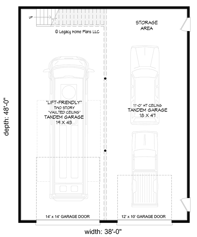 Plan 680006VR: Contemporary RV Garage with Upstairs Loft - 1824 Sq Ft PLUS 912 Sq FT Loft - Floor Plan - Main Level - Contemporary, Modern