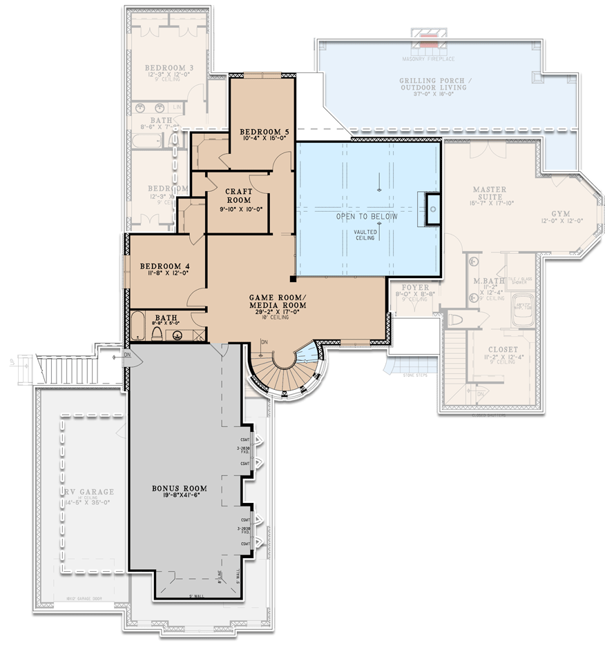 Plan 70774MK: Grand Home Plan with Circular Stair and an RV Garage - 4521 Sq Ft - Floor Plan - 2nd Floor - Craftsman, European, Traditional