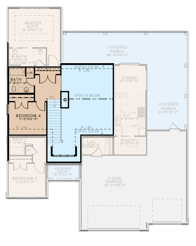 Plan 70775MK: 4 Bed Modern Cottage with 2-story Great Room and L-shaped Back Porch - Floor Plan - 2nd Floor - Cottage, Country, Craftsman, Traditional