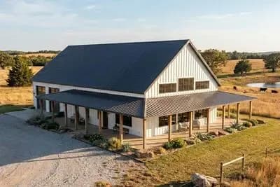 1-Story Barndominium House Plan with Massive Wrap Around Porch - 2113 Sq Ft