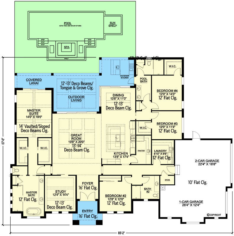 Plan 86105BW: One-level Coastal Home Plan with Study and Deluxe Master Suite - Floor Plan - Main Level - Coastal, Coastal Contemporary, Florida-Style, Mediterranean, Ranch, Transitional