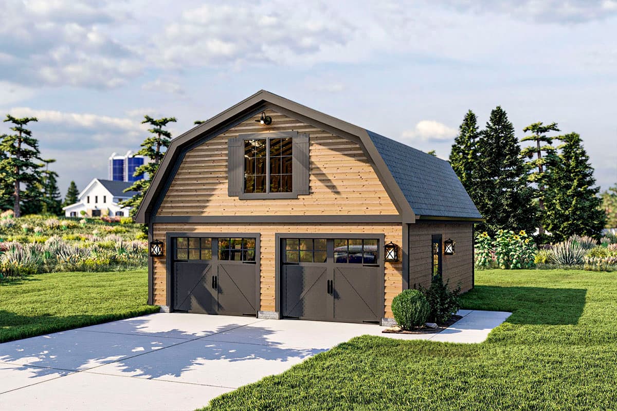 Plan 623114DJ: 672 Square Foot 2-car Barn-like Detached Garage Plan - Image #5 - Barndominium, Country, Traditional