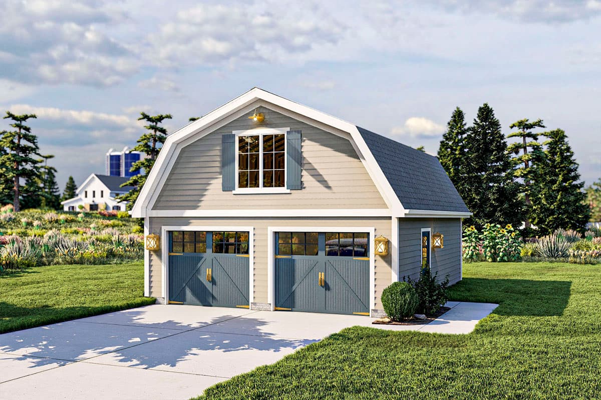 Plan 623114DJ: 672 Square Foot 2-car Barn-like Detached Garage Plan - Image #6 - Barndominium, Country, Traditional