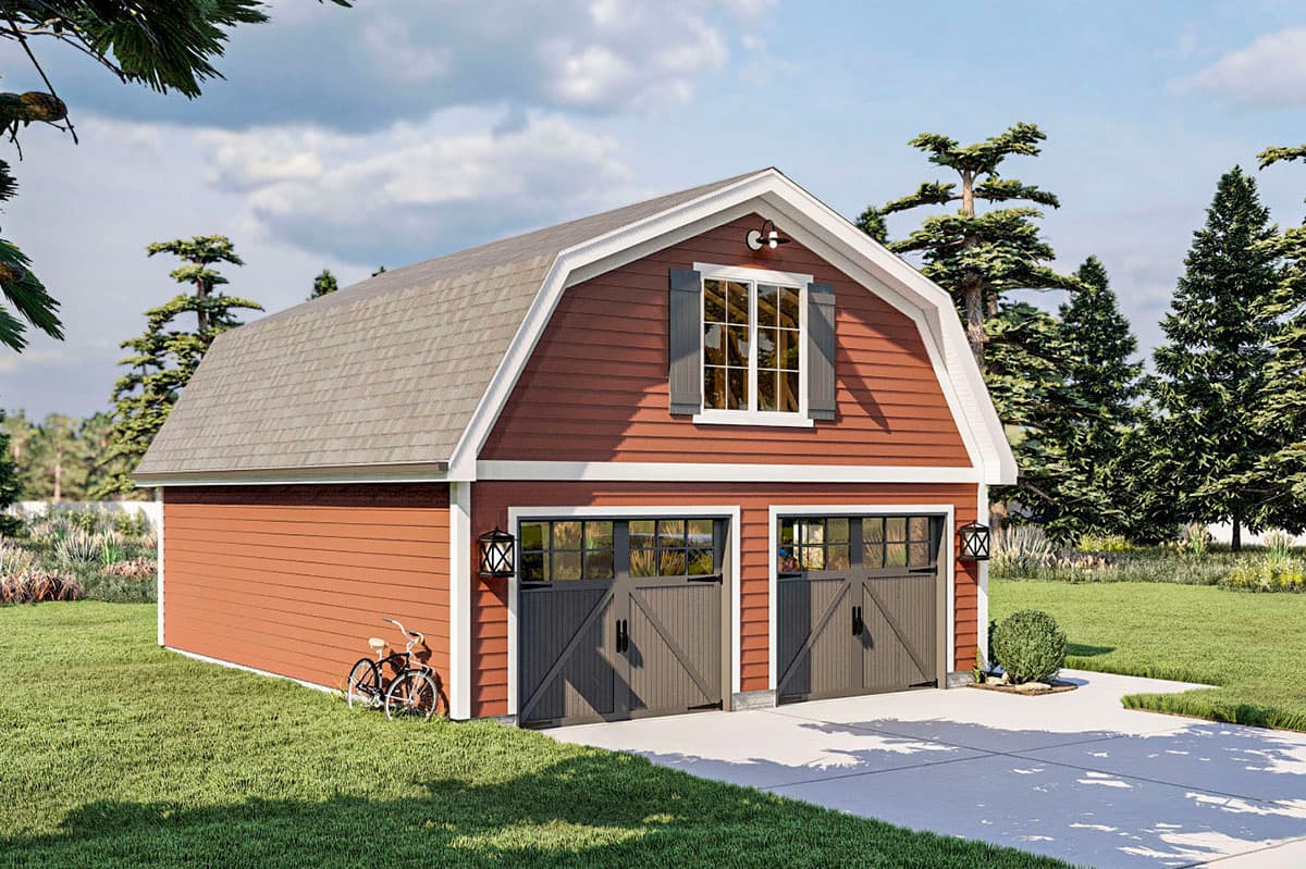Plan 623114DJ: 672 Square Foot 2-car Barn-like Detached Garage Plan - Image #8 - Barndominium, Country, Traditional