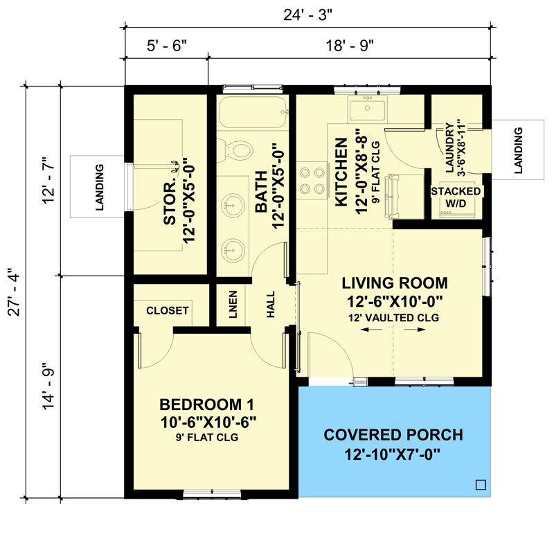 Plan 420040WNT: Exclusive Tiny Home Plan with Vaulted Living Room - Floor Plan - Main Level - Cabin, Cottage, Craftsman, Ranch