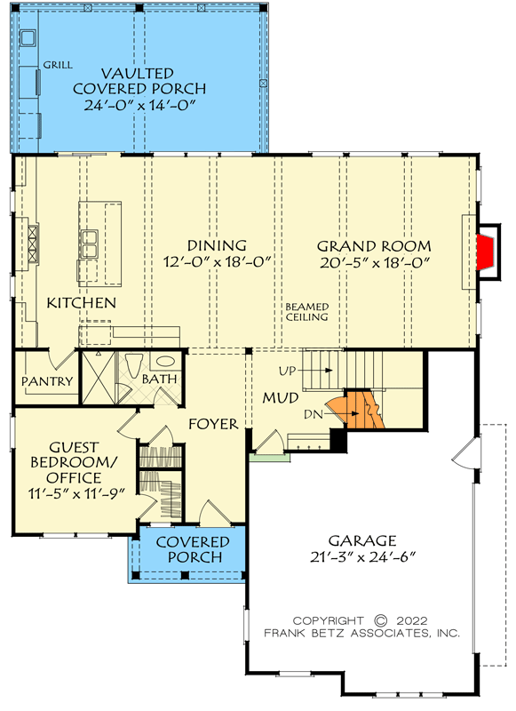 Plan 710417BTZ: 3-story Craftsman with Open Floor Plan - Floor Plan - Main Level - Cottage, Country, Craftsman, New American, Traditional