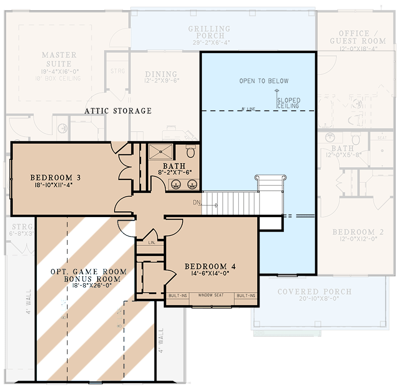 Plan 70776MK: Four or Five Bedroom Country House Plan with Optionally Finished Bonus Room - 2939 Sq Ft - Floor Plan - 2nd Floor - Country, Farmhouse, Traditional