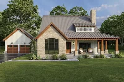 Rustic Cabin House Plan with Optional 2-Car Detached Garage - 2006 Sq Ft