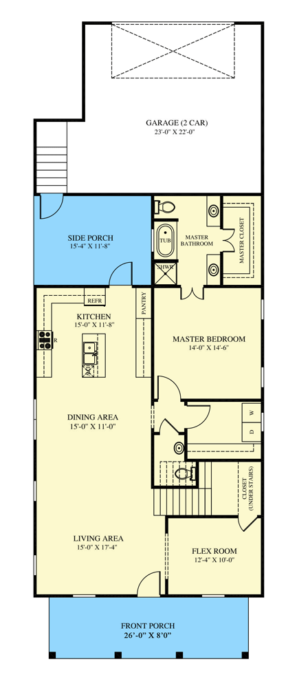 Plan 521019TTL: Exclusive 3-Bed Home Plan with Great Symmetry and a Rear 2-Car Garage - Floor Plan - Main Level - Country, Farmhouse, New American, Southern, Traditional