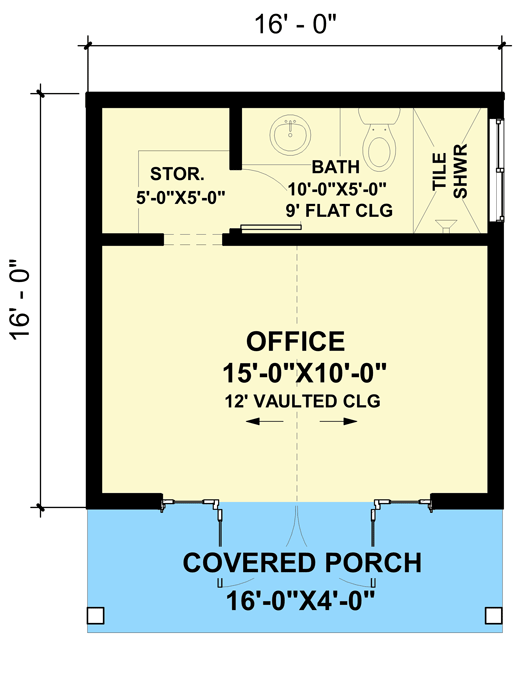 Plan 420044WNT: Backyard Office or Pool or Guest House Plan with Vaulted Interior - Floor Plan - Main Level - Cottage, Country, Craftsman, New American, Rustic, Traditional