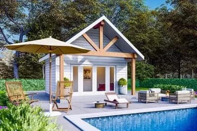 Backyard Office or Pool or Guest House Plan with Vaulted Interior