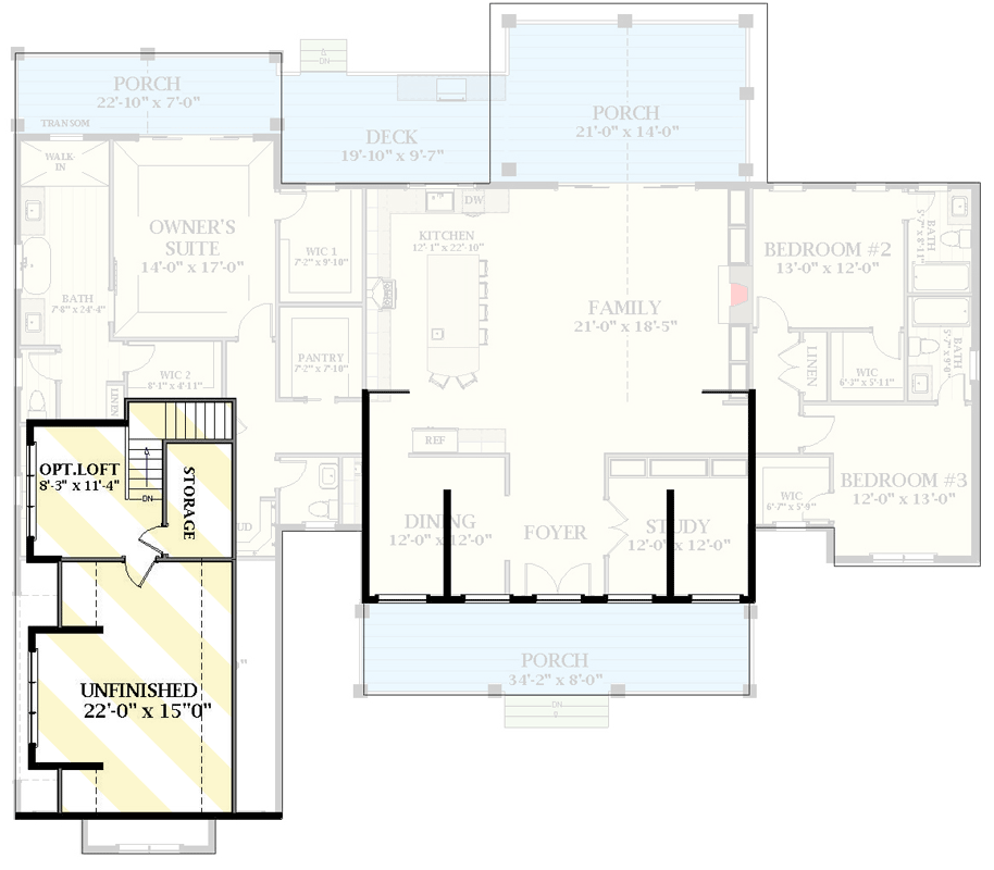 Plan 46471LA: New American Farmhouse Plan with Split-bed Layout and Bonus Level - Floor Plan - 2nd Floor - Craftsman, Farmhouse, Modern Farmhouse, New American